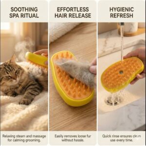 PetWeiler 3-in-1 Steam Pet Grooming Brush for Dogs & Cats – Self-Cleaning Spray Deshedding Comb with Massage & Hair Removal | Rechargeable Pet Grooming Tool