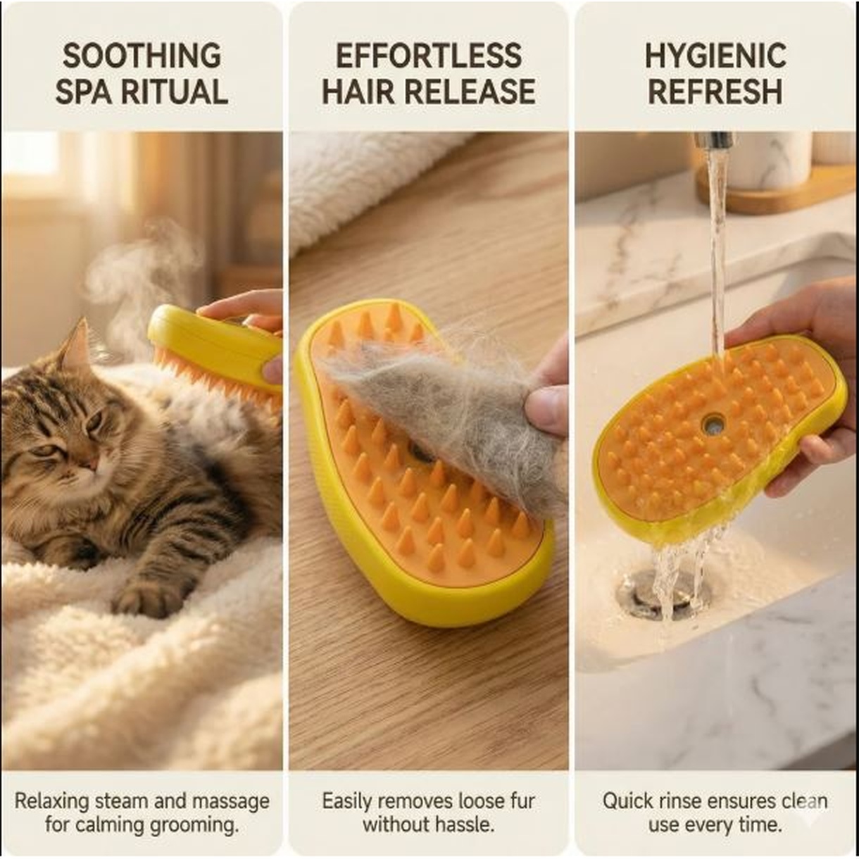 PetWeiler 3-in-1 Steam Pet Grooming Brush for Dogs & Cats – Self-Cleaning Spray Deshedding Comb with Massage & Hair Removal | Rechargeable Pet Grooming Tool